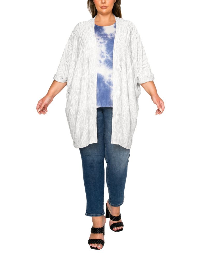 Plus Size Spiral Wave Texture Dolman Cardigan Sweater