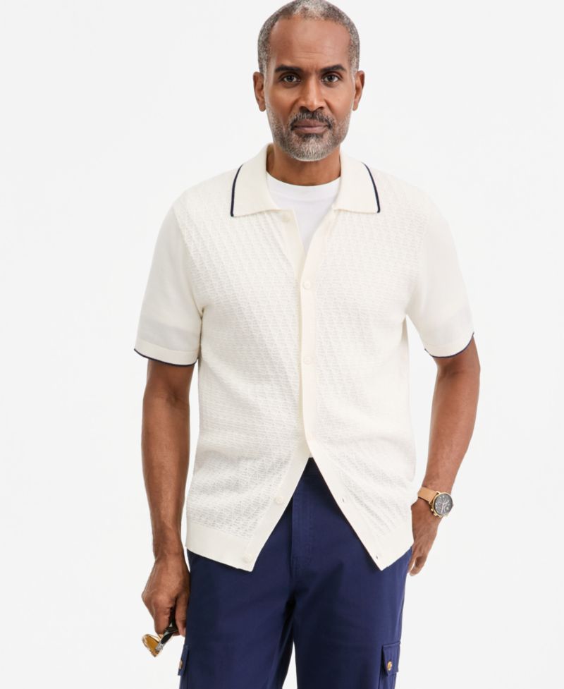 Men's Cable Knit Sweater Polo Shirt, Macy's Exclusive