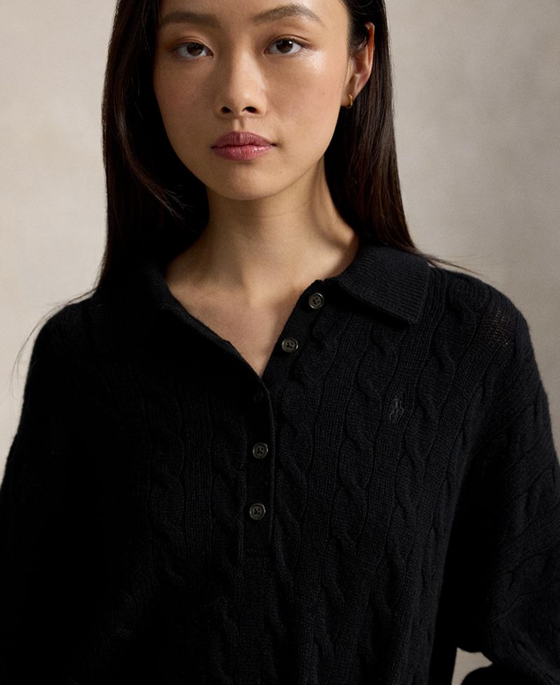 Women's Cable-Knit Wool-Cashmere Polo-Collar Sweater