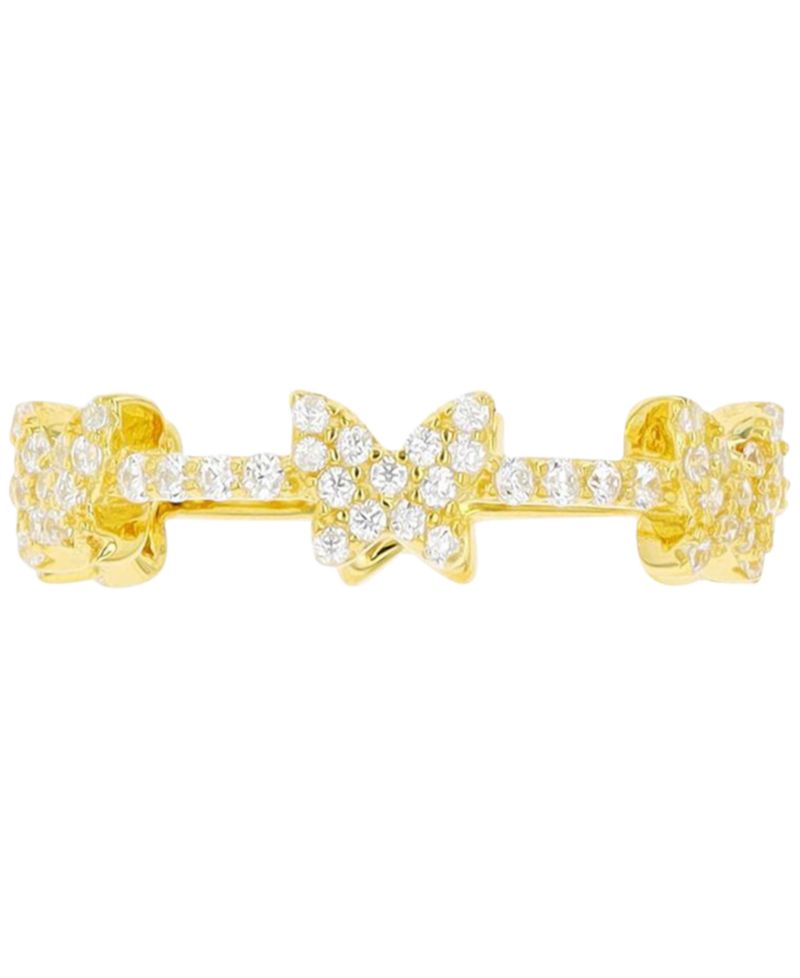 Cubic Zirconia Multiple Butterfly Ring in 14k Gold-Plated Sterling Silver