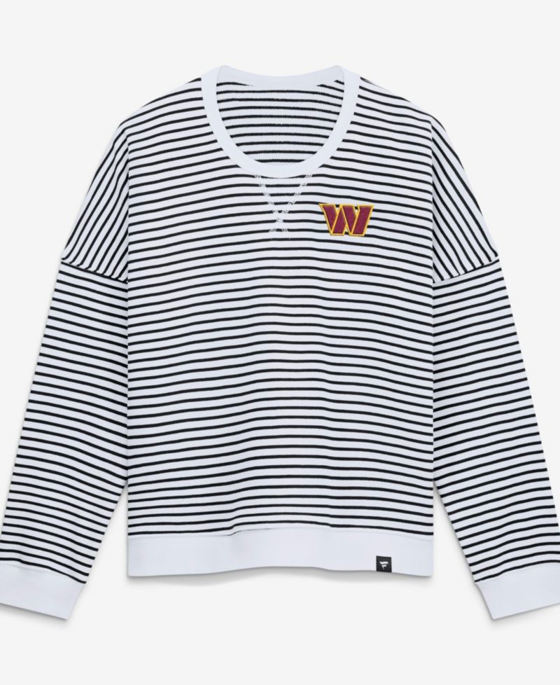 Women's White/Black Washington Commanders Striped Oversized French Terry Sweatshirt
