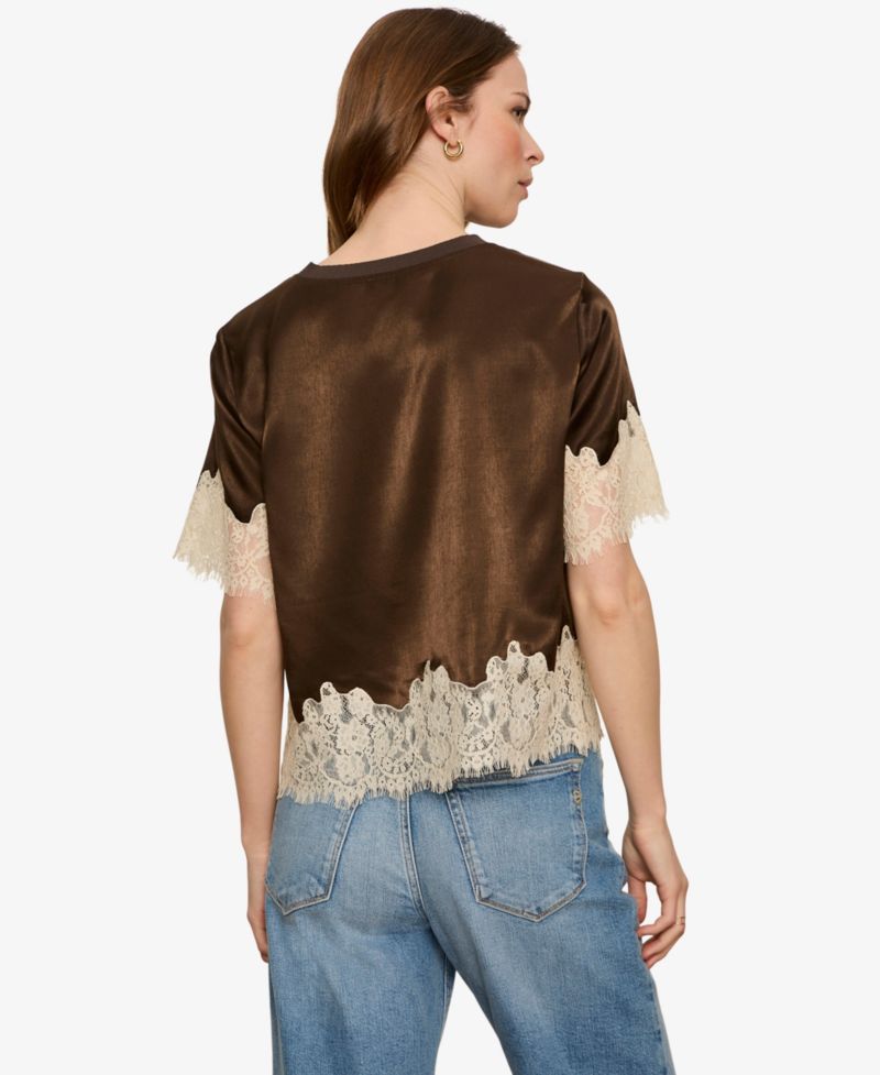 Women's One Of A Kind Satin Lace-Trim Blouse