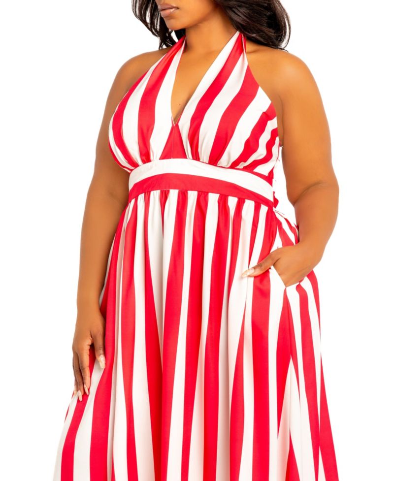 Plus Size Stripe Halter Neck Maxi Dress