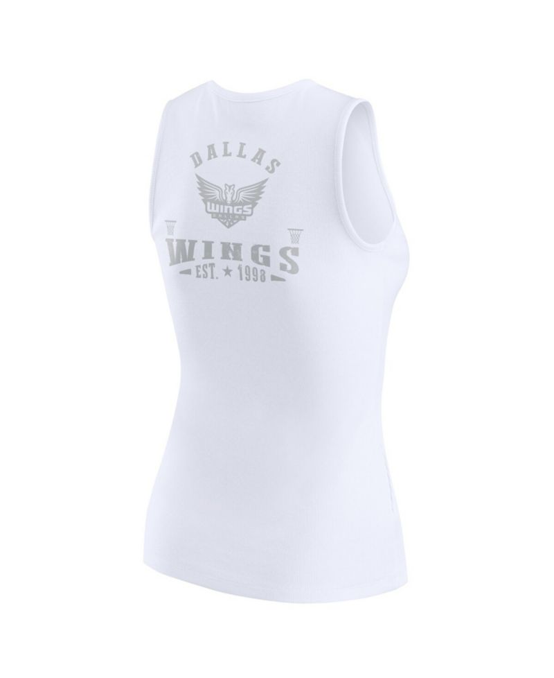 Women's White Dallas Wings Rib-Knit Henley Tank Top