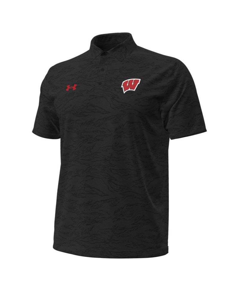 Men's Black Wisconsin Badgers Drive Camo Jacquard Polo