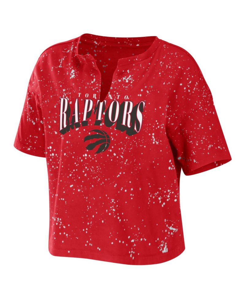 Women's Red Toronto Raptors Bleach Splatter Notch Neck T-Shirt