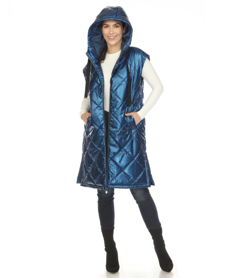 Women's Metallic Long Puffer Vest Jacket