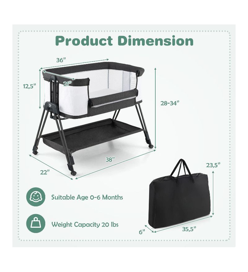 Portable Baby Bassinet Bedside Sleeper with 7 Height Adjustments