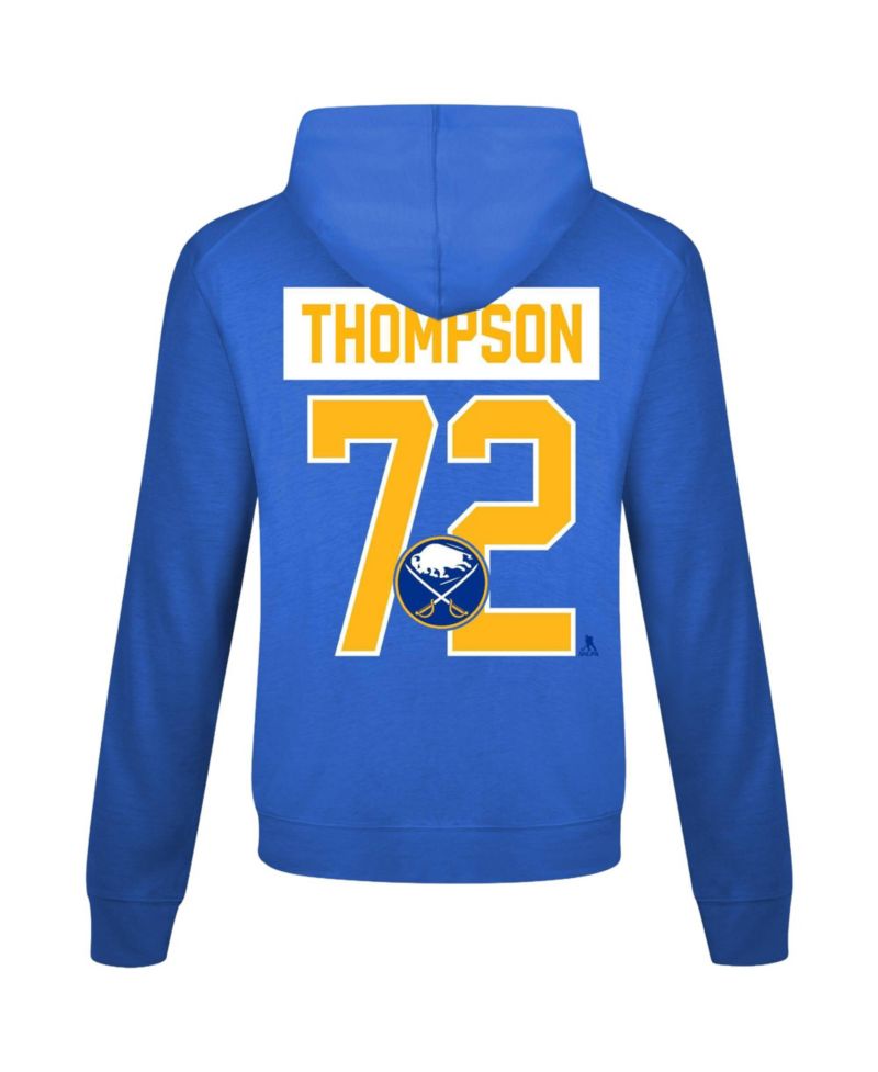 Men's Tage Thompson Royal Buffalo Sabres Relay Name & Number Long Sleeve Hooded T-Shirt