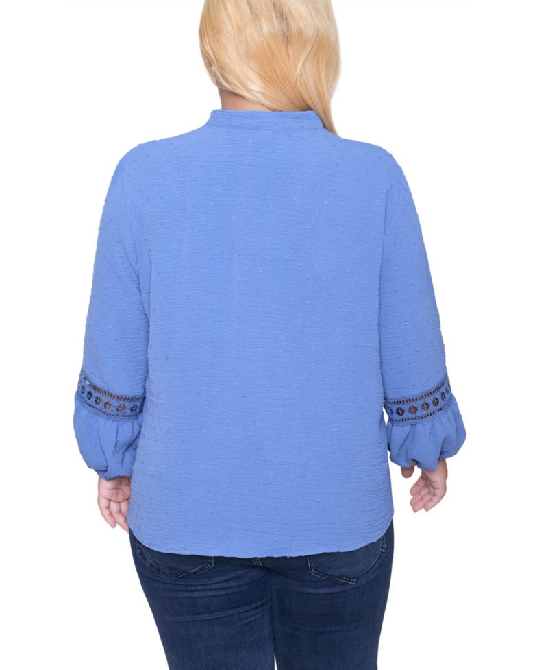 Women's Plus Size Crochet Trim Long Sleeve Blouse Top
