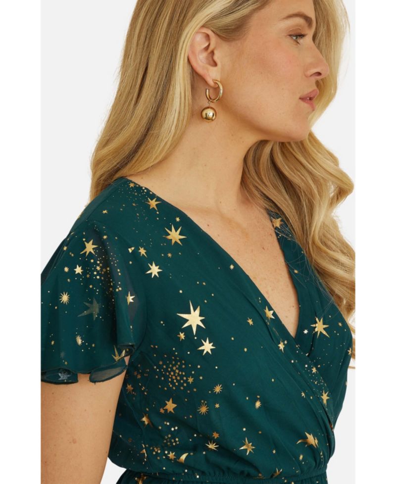 Women's Foil Star Print Wrap Skater Dress