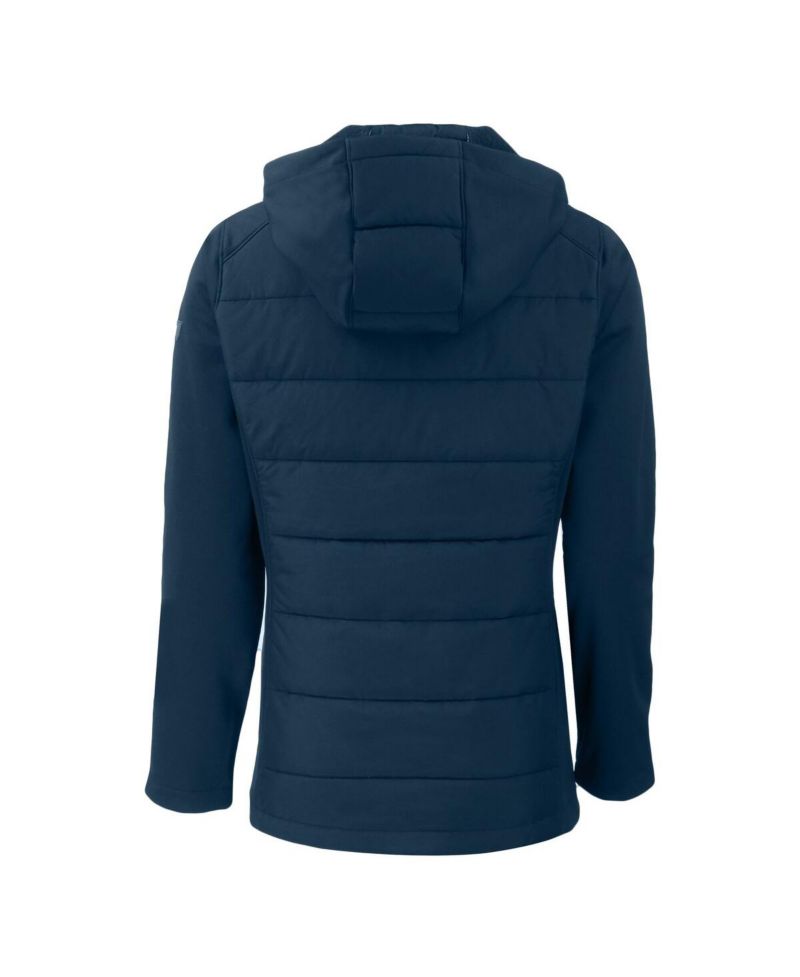 Women's Navy New York Yankees Evoke Hybrid Eco Softshell Full-Zip Hoodie Jacket