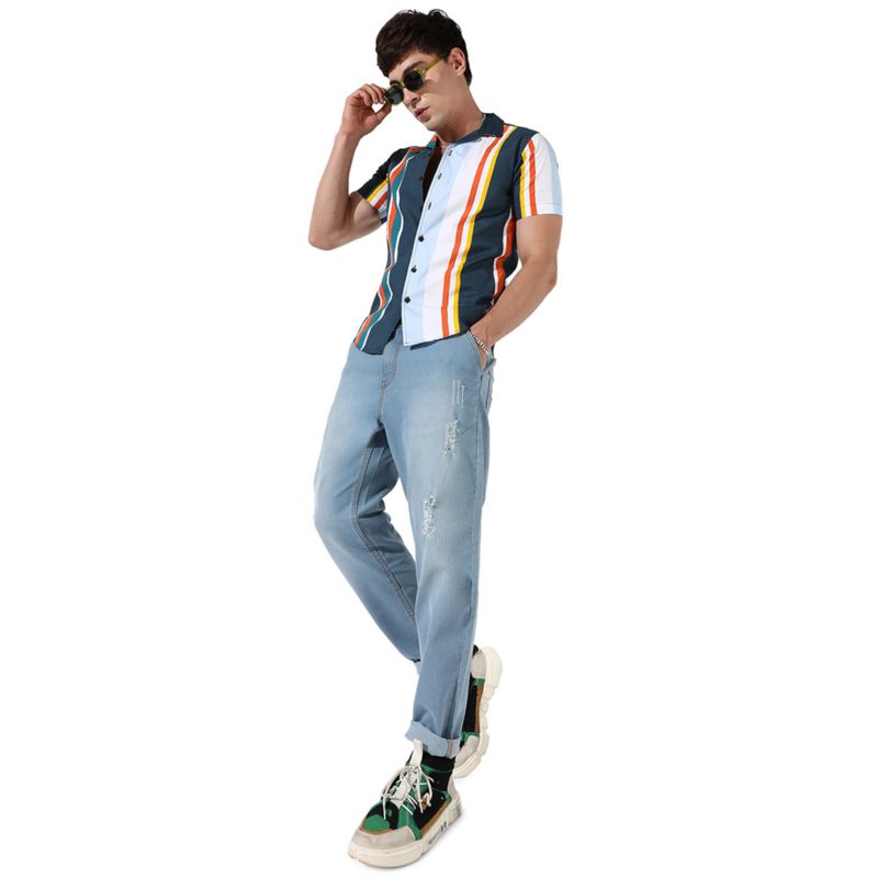 Men's Striped Button Up Cotton Shirt