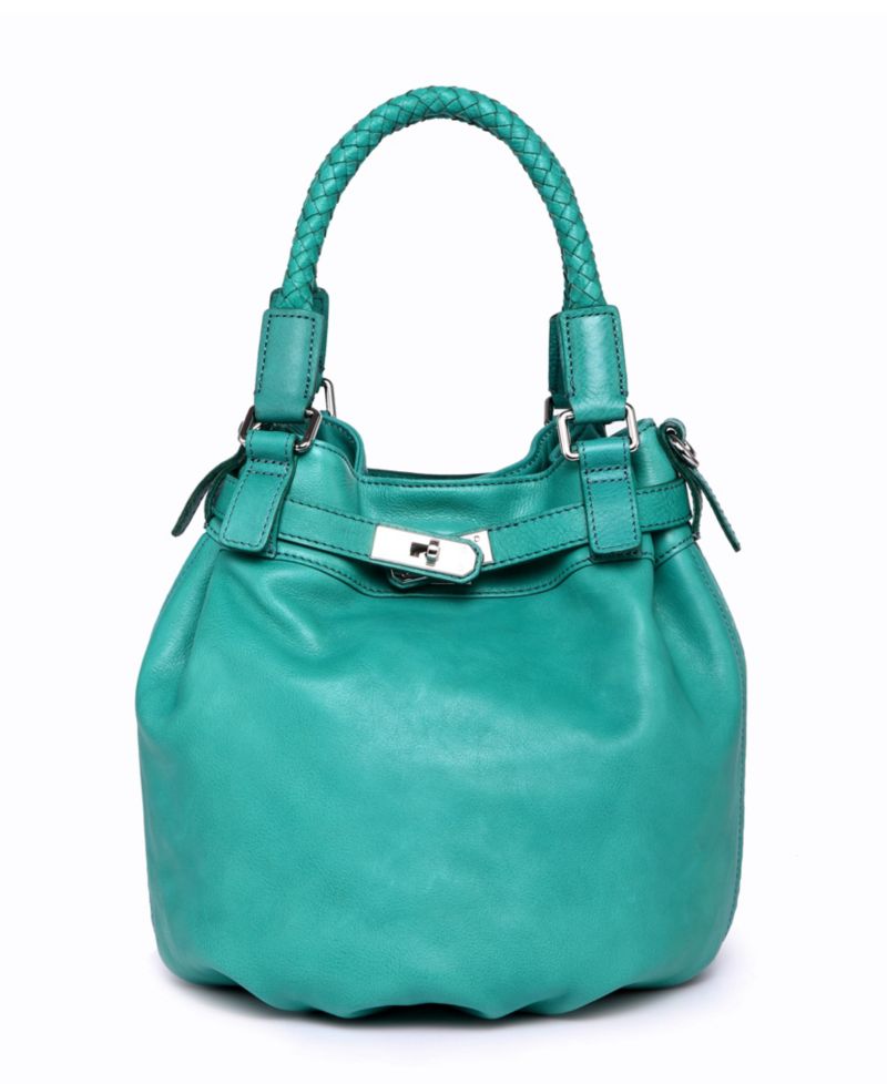 Pumpkin Small Leather Crossbody Bucket Bag