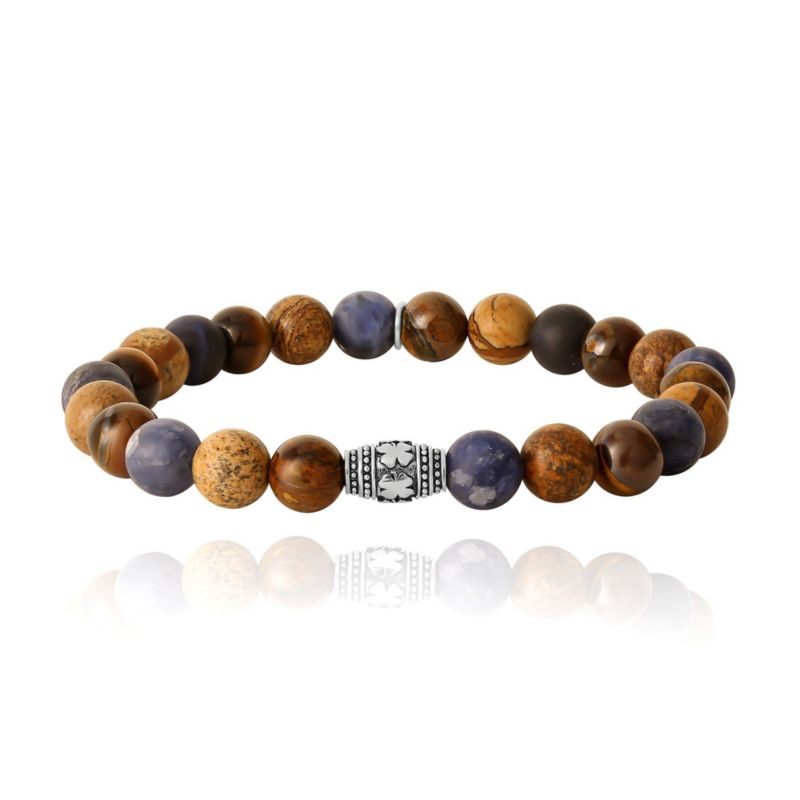 Sodalite, Picture Jasper and Tigers Eye Beaded Elastic Bracelet