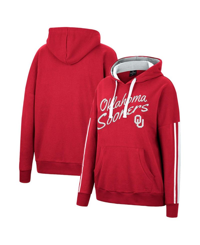 Women's Crimson Oklahoma Sooners Serena Oversized Sleeve Striping V-Neck Pullover Hoodie