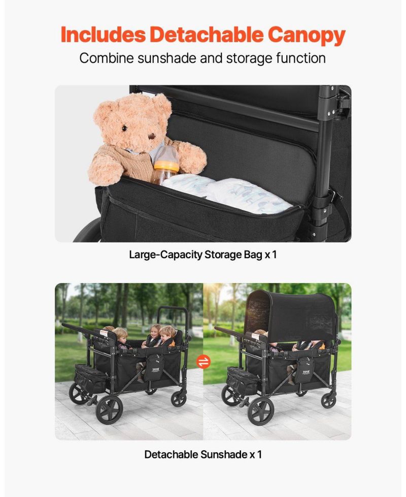 Wagon Stroller for 4 Kids, Adjustable Handle,5-Point Harness, Removable Canopy,330LBS, Camping
