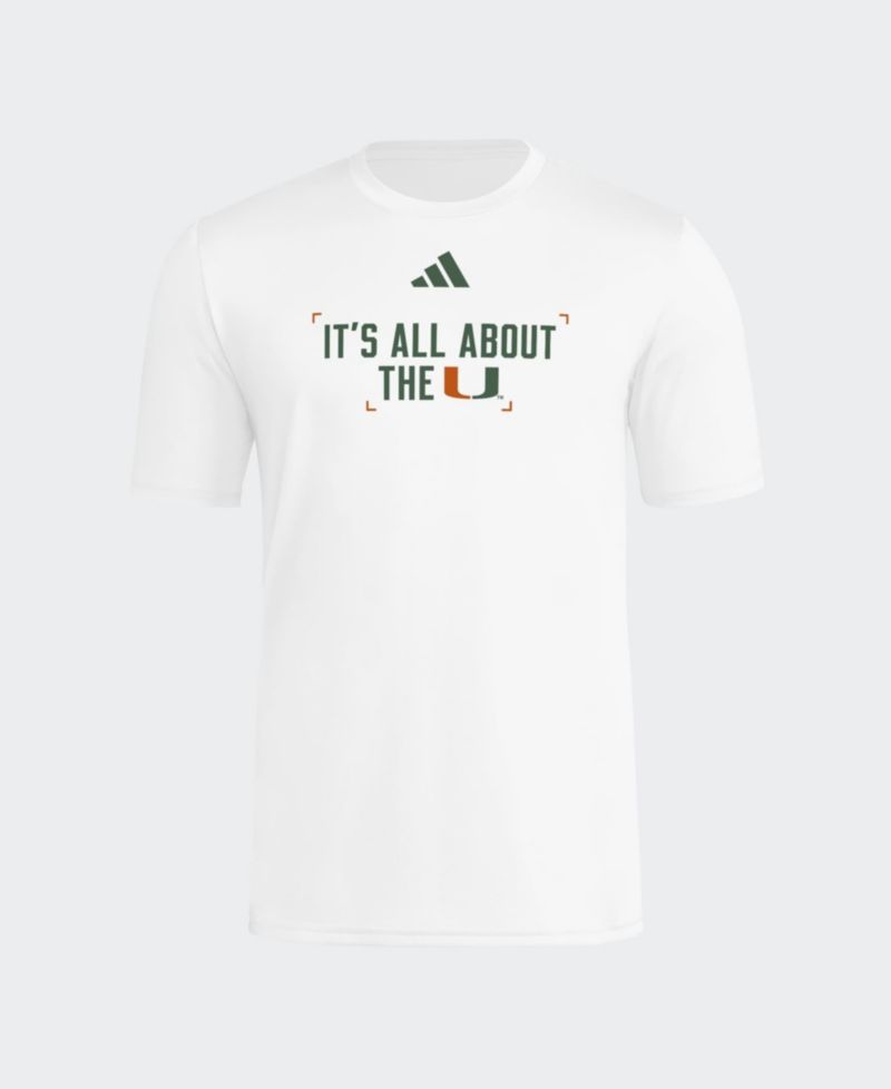 Men's White Miami Hurricanes Locker Slogan Football Pre-Game T-Shirt