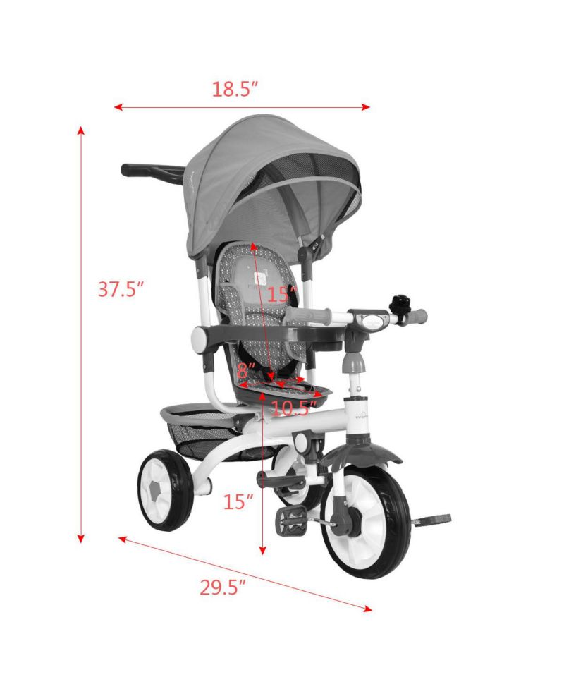 Baby Tricycle Stroller 6-in-1 Kids Push Trike with Removable