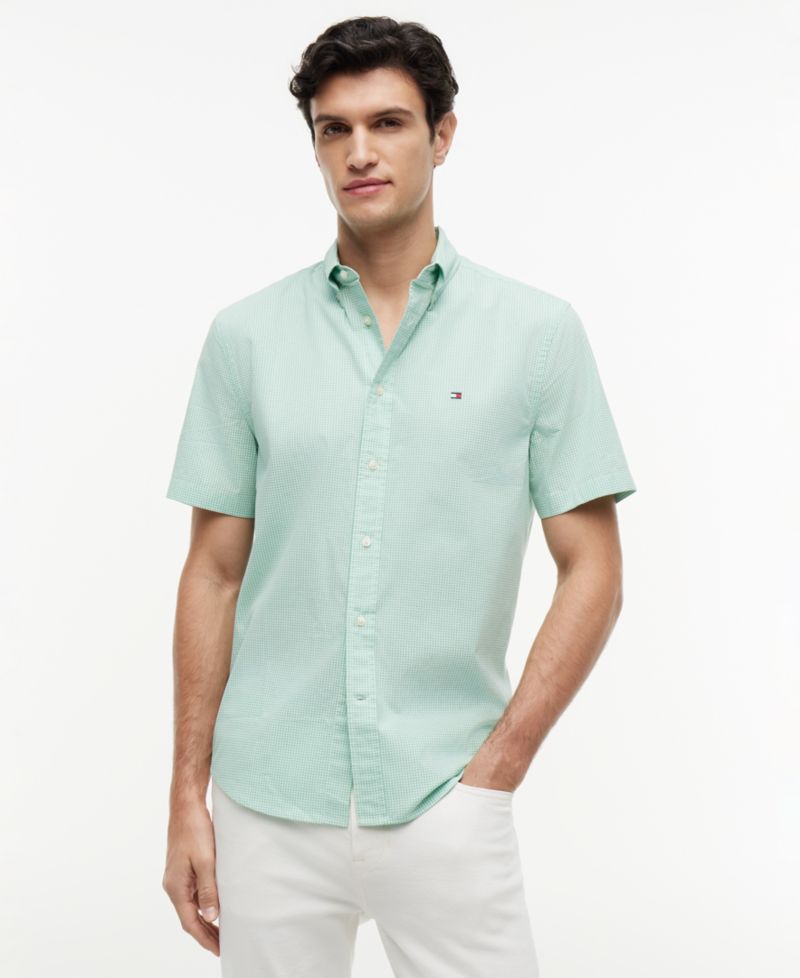 Men's Regular-Fit Flex Poplin Gingham Short-Sleeve Shirt