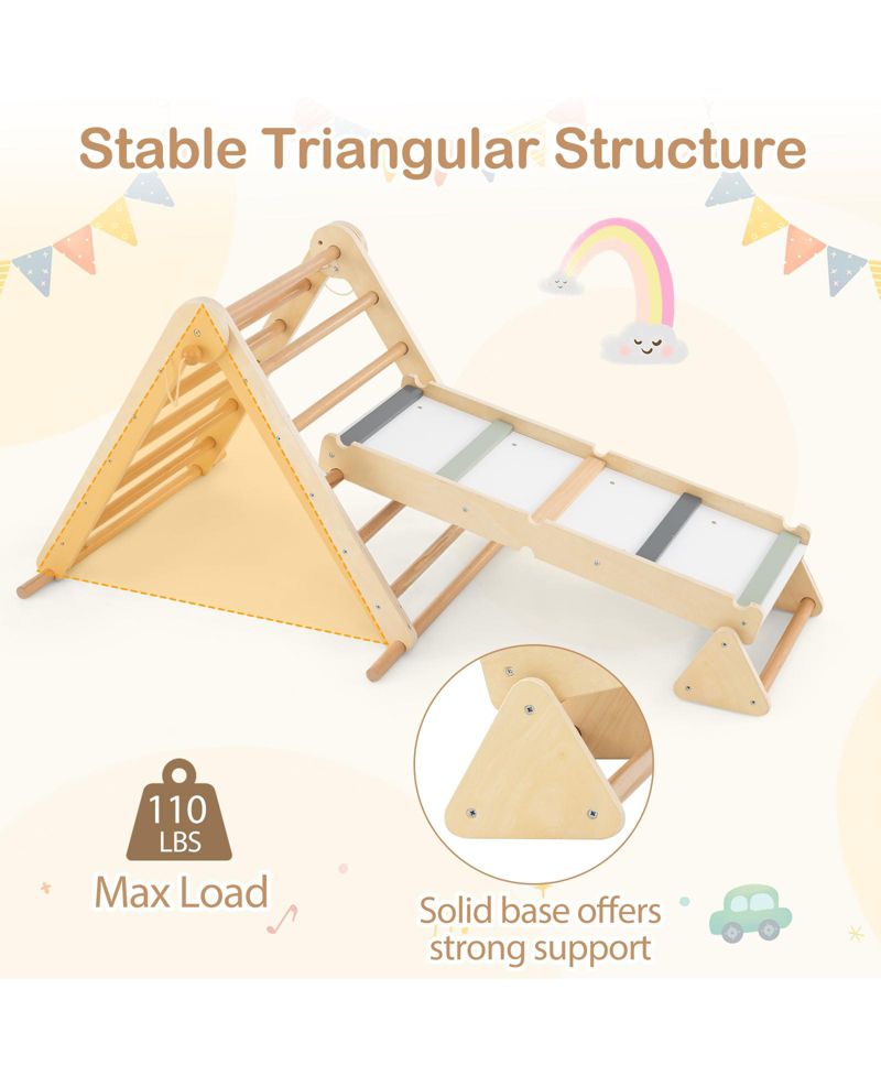 3-in-1 Pikler Triangle Climbing Set Kids Montessori Climbing Toys Wooden Climber