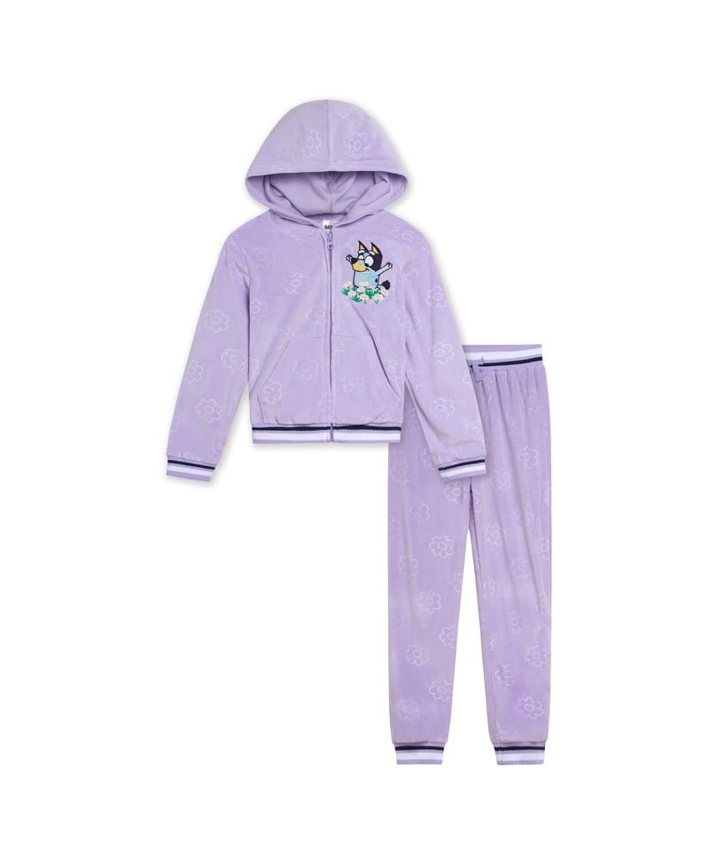 Girls Velour Zip Up Hoodie and Jogger Pants Outfit Set