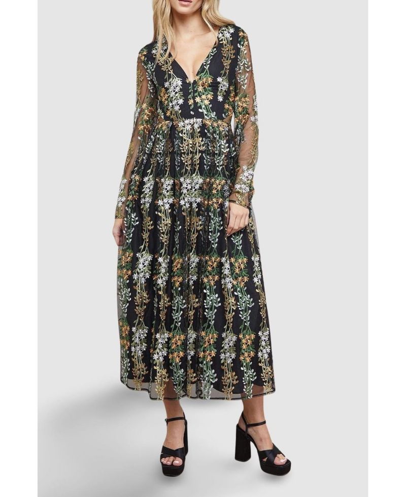 Women's Open Back Long Sleeve Midi Dress