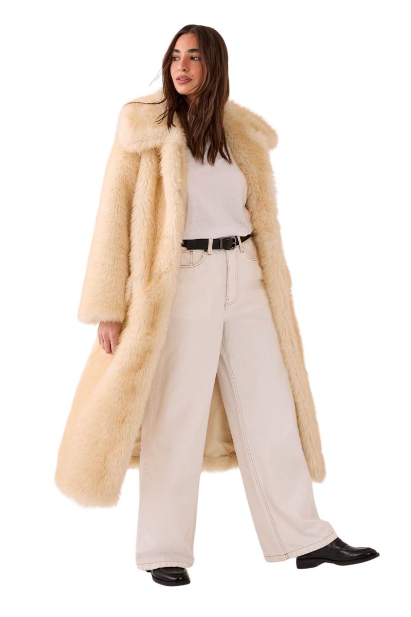 Women's Belted Tipped Faux Fur Coat