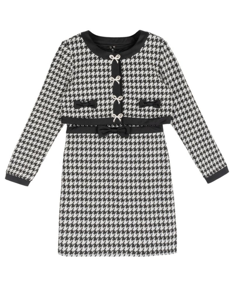Girls' 7-16 Round Neck Long-Sleeve Dress