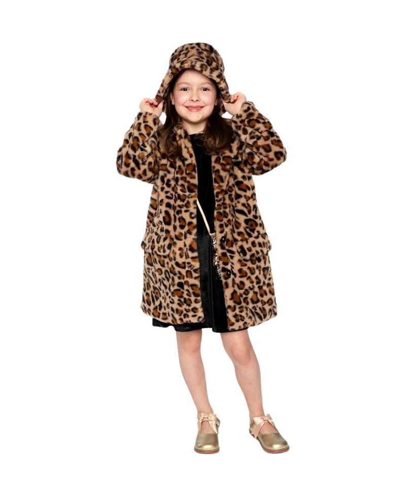 Little and Big Girl ( 6-14) Faux Fur Long Coat Leopard Print