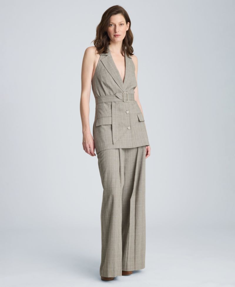 Women's Sleeveless Belted Notch Collar Vest