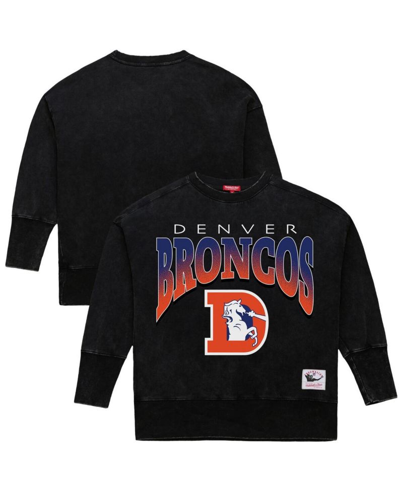 Women's Black Denver Broncos Delineate Mineral Wash Crewneck Sweatshirt