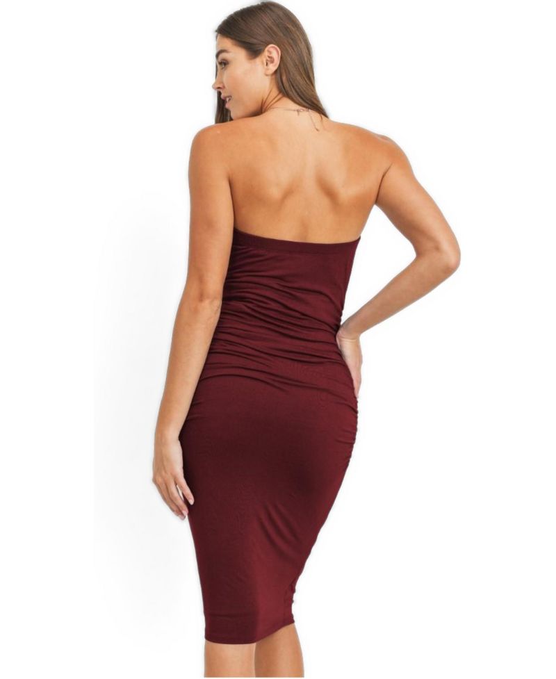 Women's Ruched Strapless Bodycon Dress