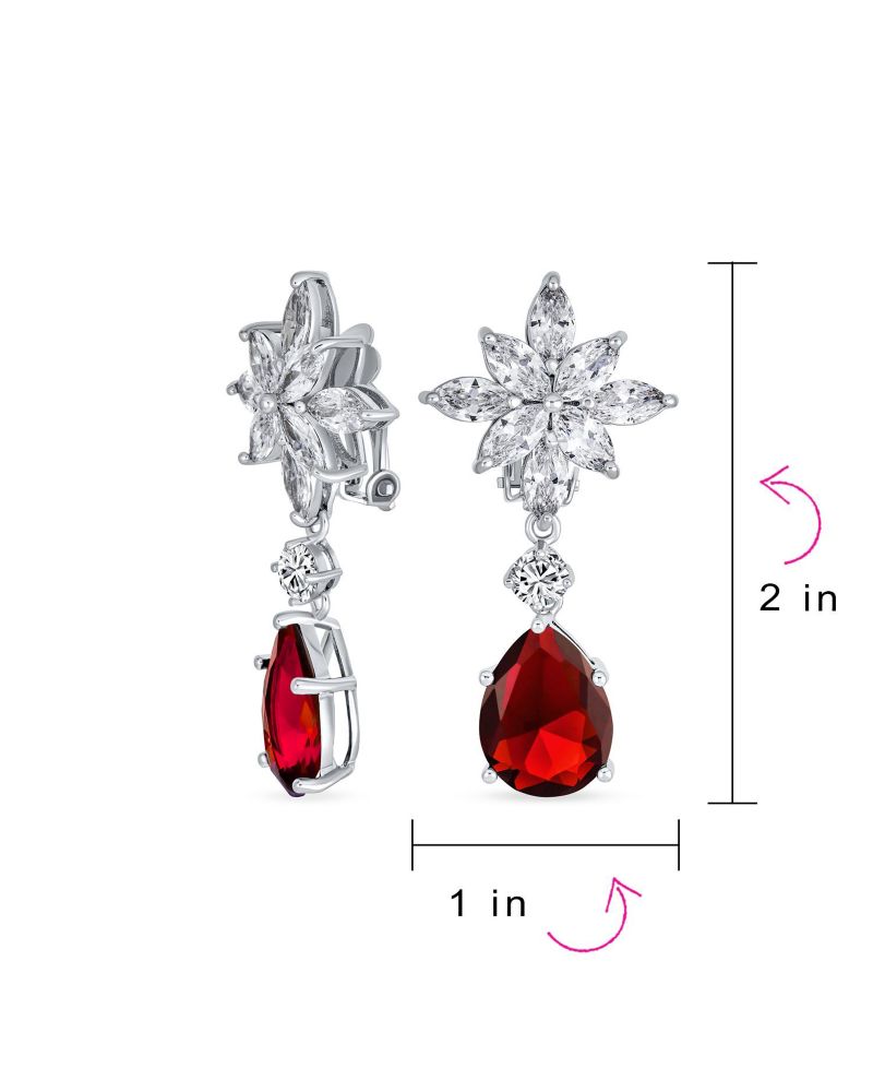 Floral Cluster Black CZ Dangle Teardrop Chandelier Clip On Earrings