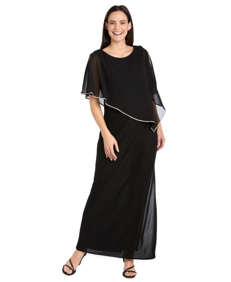 Petite Scoop Neck Rhinestone Poncho Gown