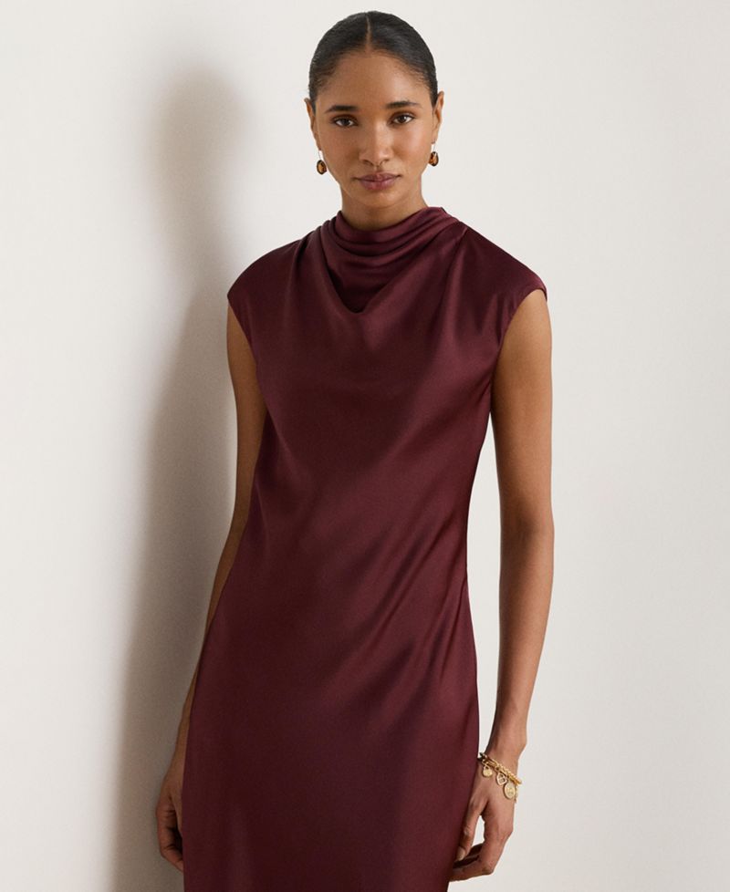 Women's Cap-Sleeve Mockneck Satin Charmeuse Gown