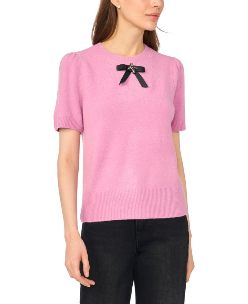 Women's Bow Short-Sleeve Crewneck Sweater