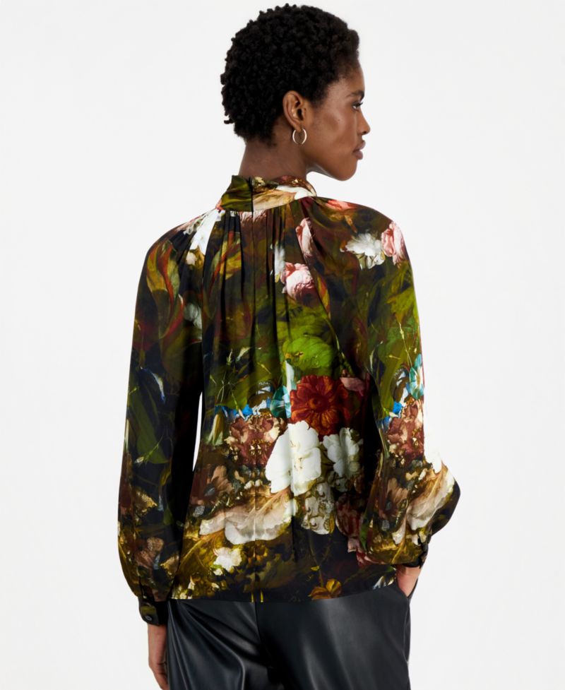 Women's Vivian Mock Neck Long-Sleeve Floral-Print Blouse