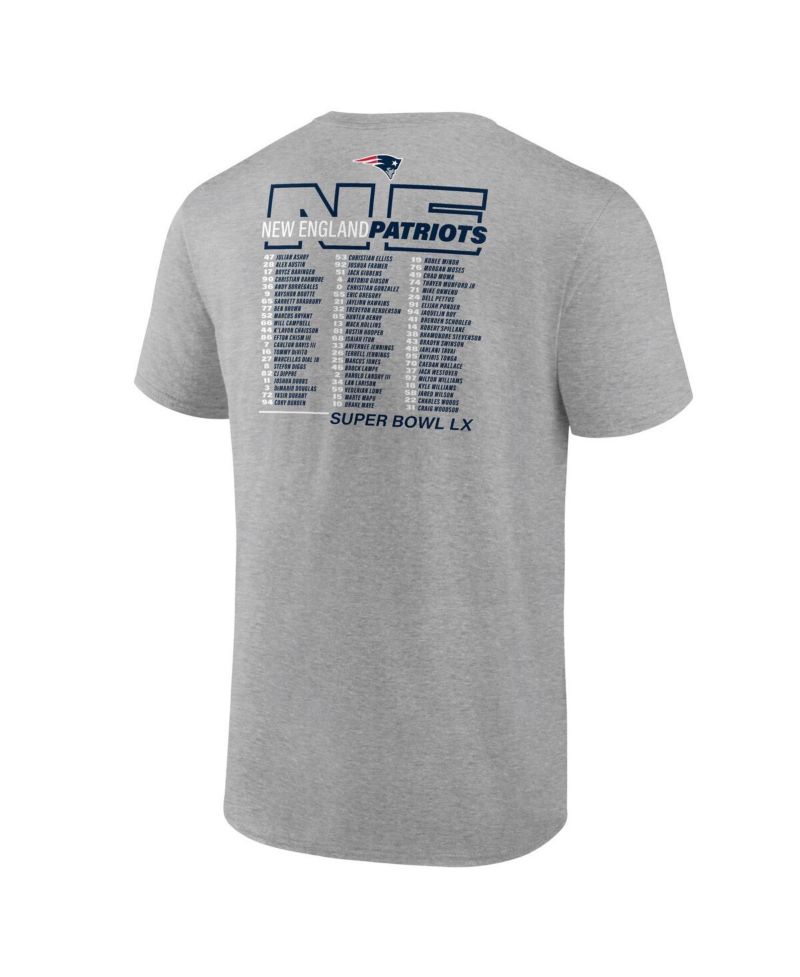 Men's Heather Gray New England Patriots Super Bowl LX Roster T-Shirt