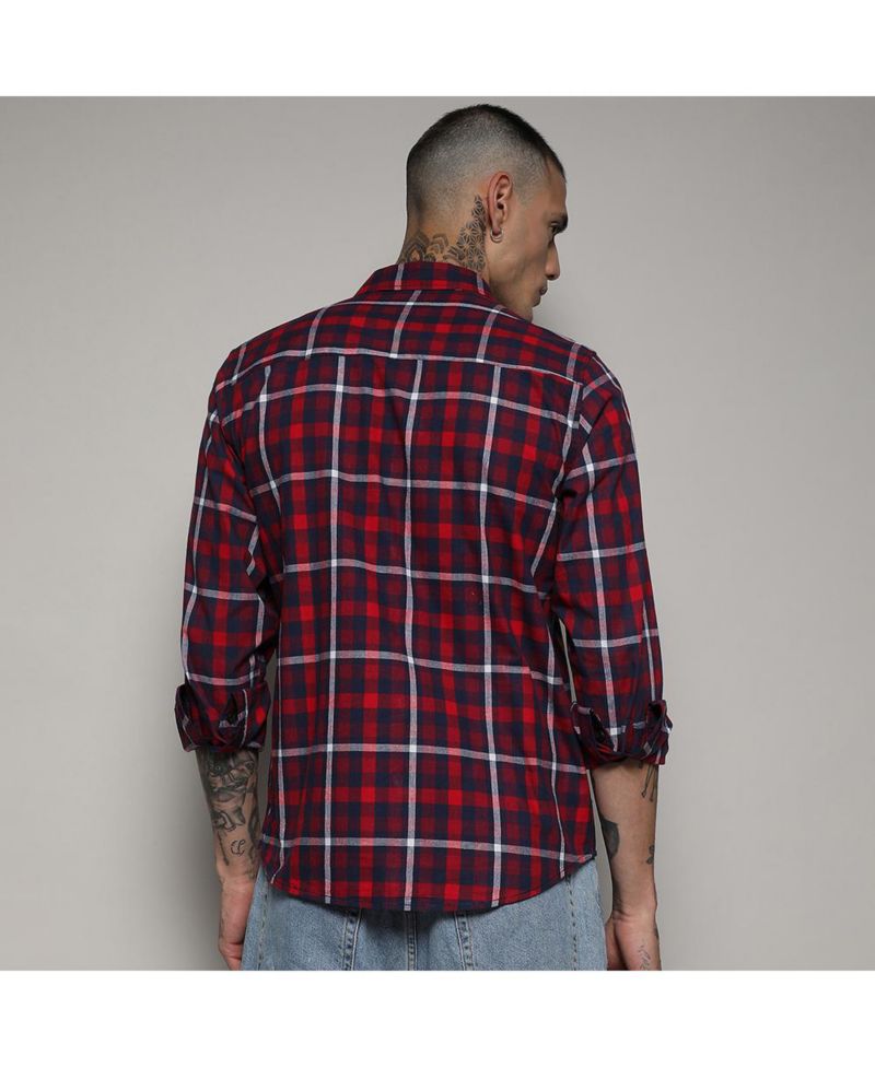 Men's Navy Blue & Red Tartan Plaid Shirt