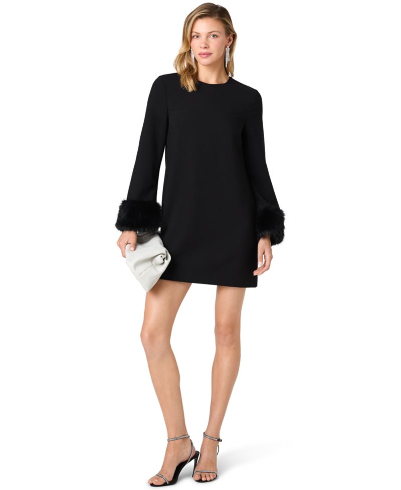 Women's Whisper Faux-Fur-Trimmed A-Line Long-Sleeve Dress