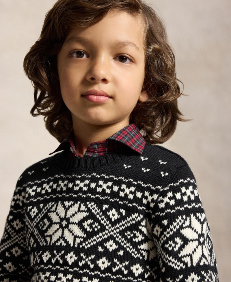 Boys' 2T-7 Snowflake Intarsia-Knit Cotton Sweater