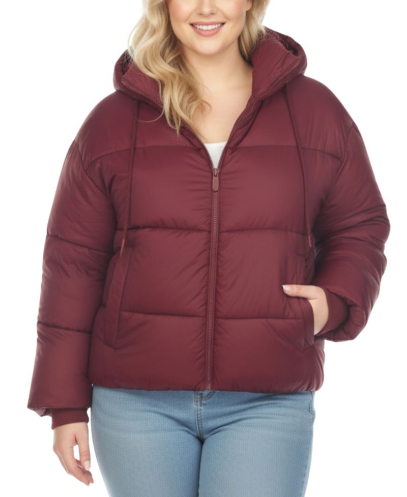 Plus Size Quilted Puffer Crop Jacket with Hood