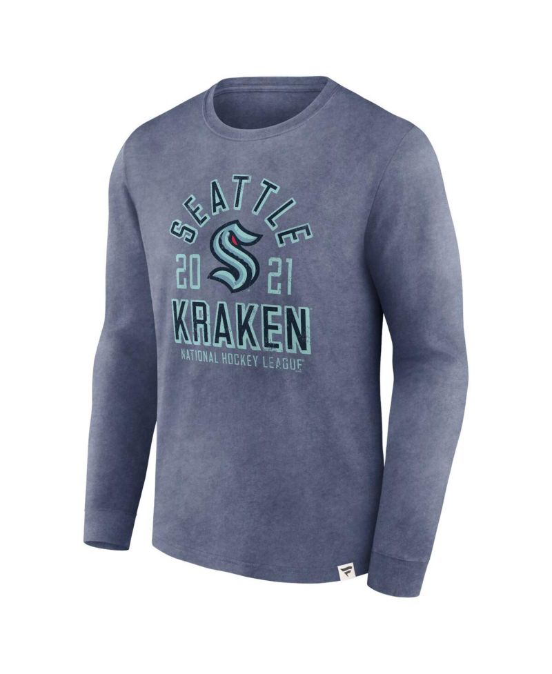 Men's Heather Deep Sea Blue Distressed Seattle Kraken Keep The Zone Long Sleeve T-shirt