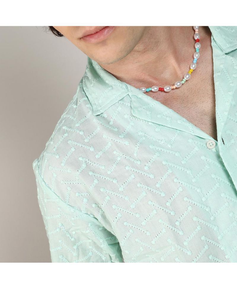 Men's Mint Green Embroidered Zig-Zag Shirt