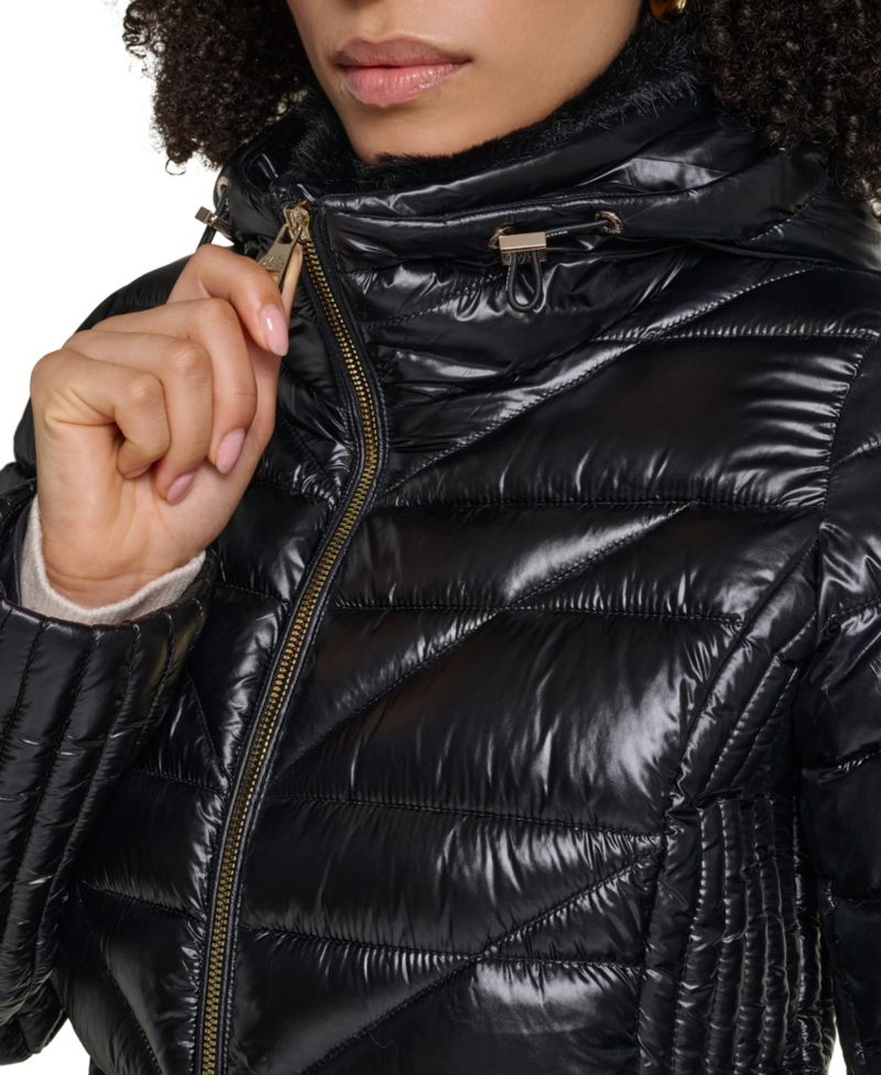 Women's Short Hooded Faux Fur Collar Puffer Jacket