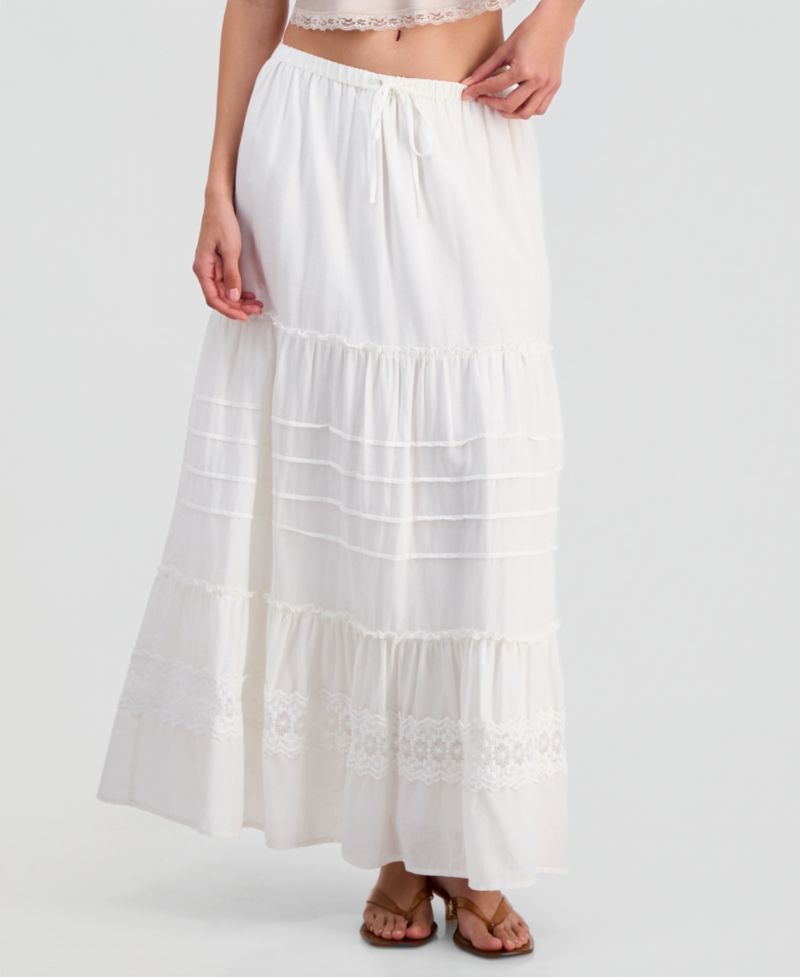 Women's Cotton Tiered Tie-Waist Maxi Skirt