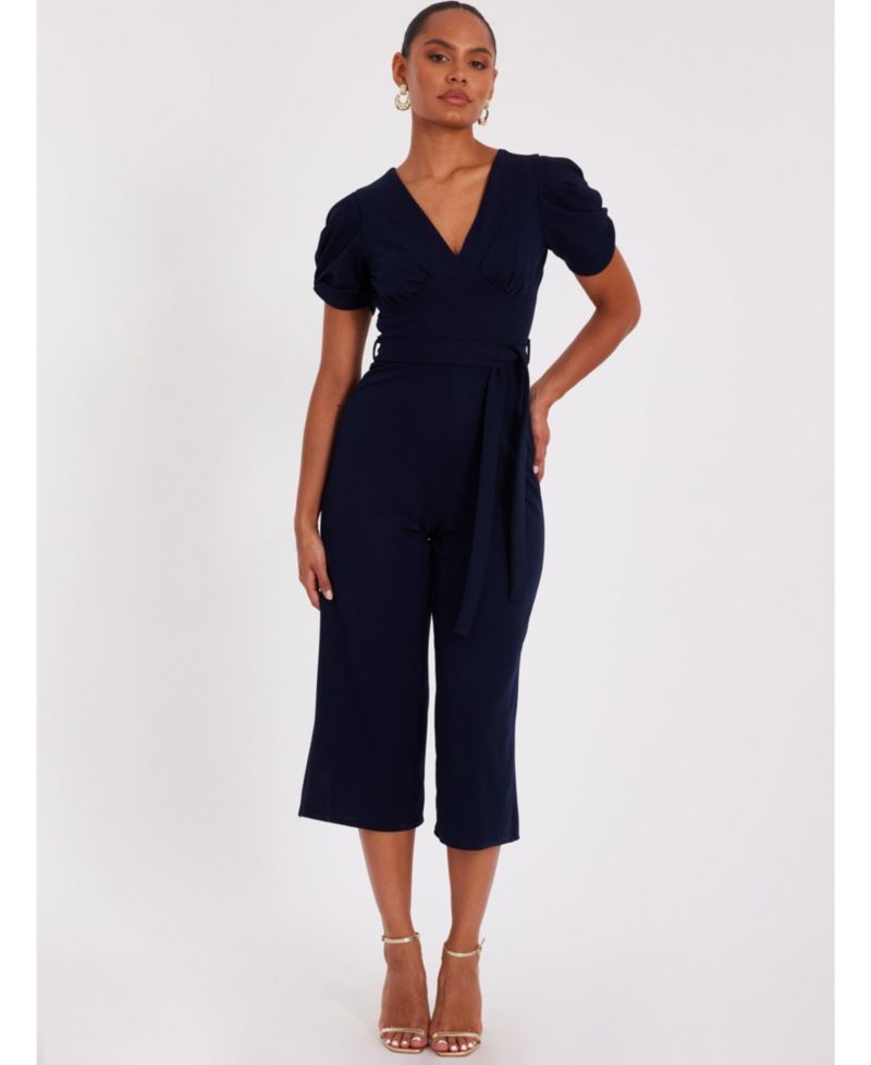 Women's Scuba Crepe Cap Sleeve Wrap Jumpsuit