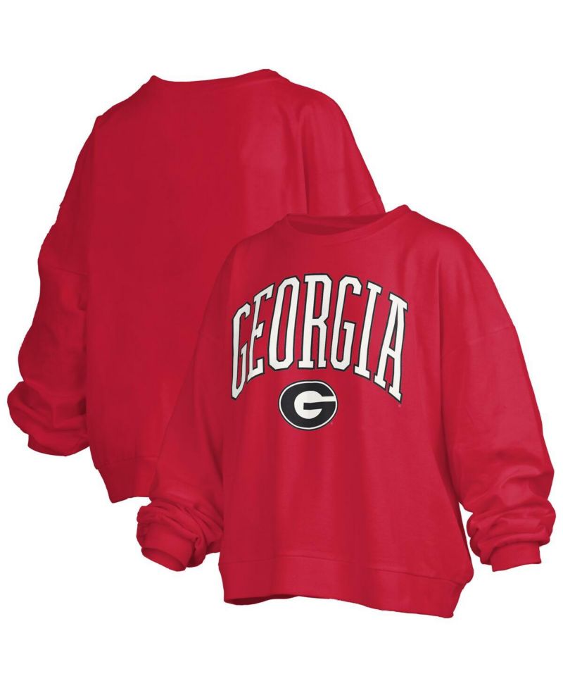 Women's Red Georgia Bulldogs Janise Arch Over Logo Waist Length Oversized Pullover Sweatshirt