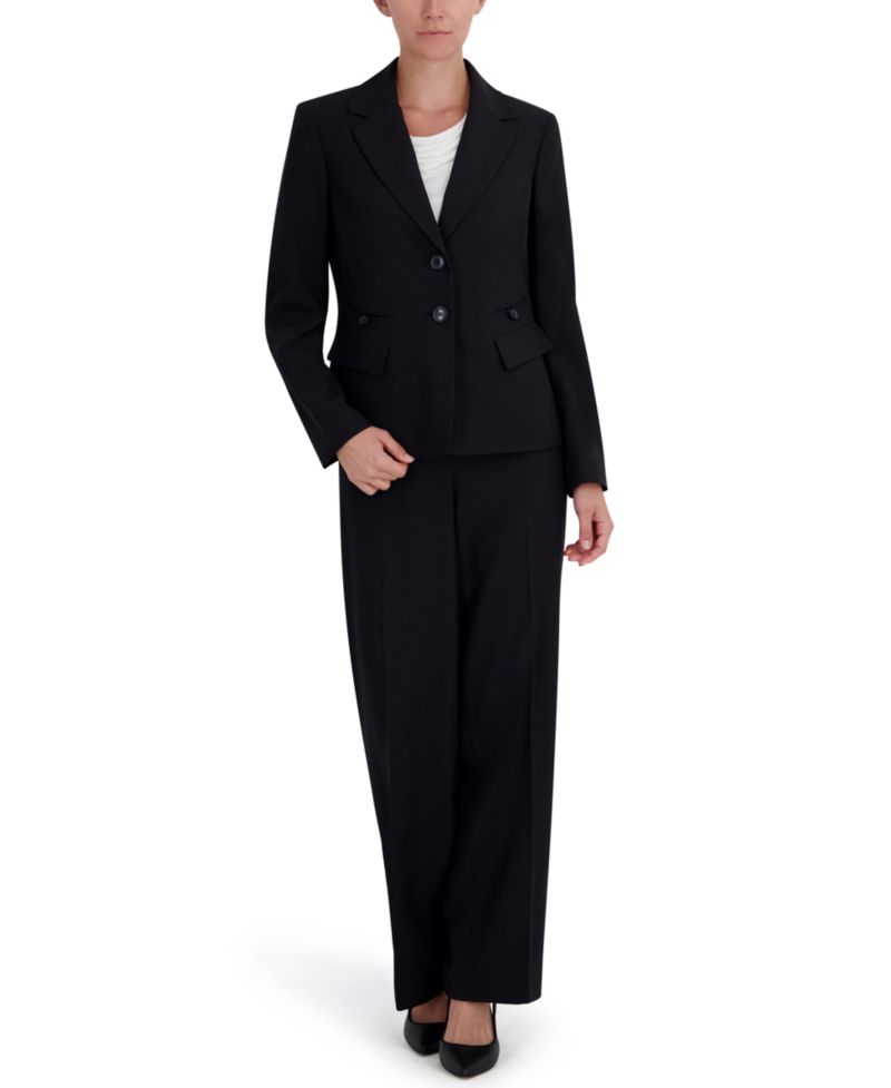 Women's Four-Pocket Jacket & Fly-Front Wide-Leg Pants Suit